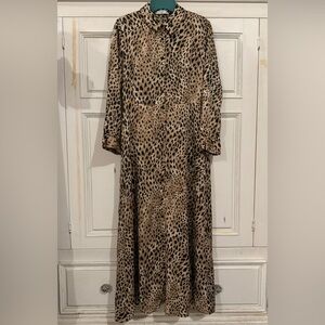 MANGO Cheetah Print Maxi Shirt Dress (Size 6) (Black & Brown)
